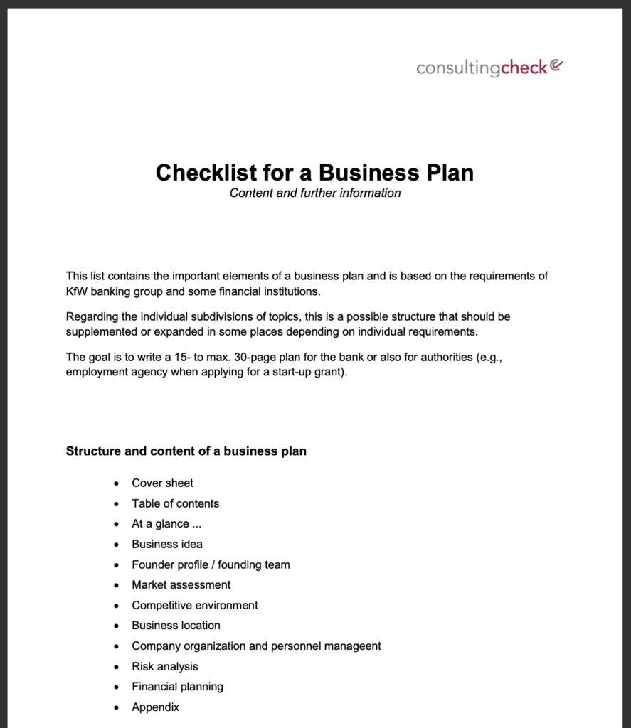 Business plan checklist (PDF) - consultingcheck